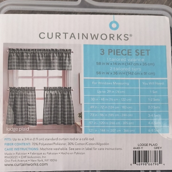 Curtainworks Small Window 3 Piece Set in Gray Plaid - Picture 2 of 4